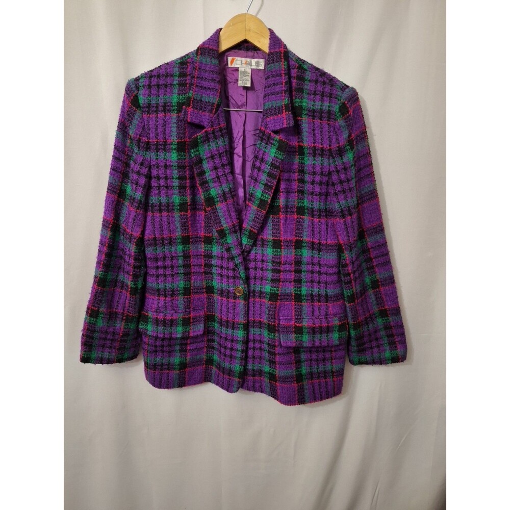 Vtg 90's Y2K Chaus Wool Blend Tweed Blazer Womens Sz 10 Purple Old Money Office